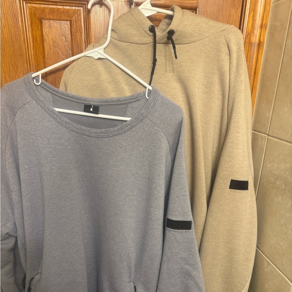 Lot of (2) Nike Air Jordan size 3XL grey & tan hoodie & crewneck sweatshirts